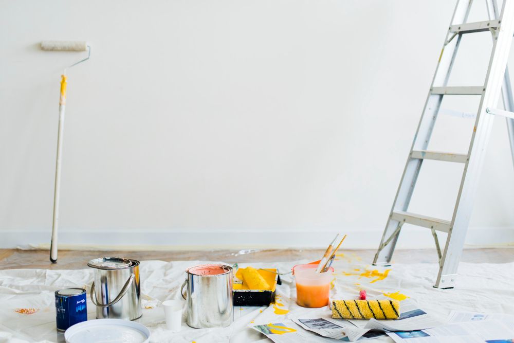 Decorating materials in a freshly painted room
